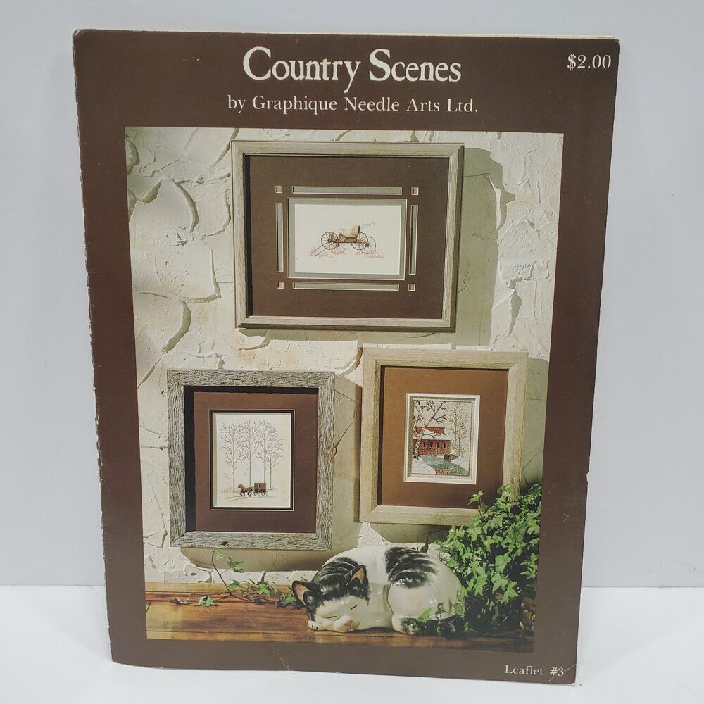 Vintage 1979 Graphique Needle Arts Country Scenes Cross Stitch Pattern Leaflet 3